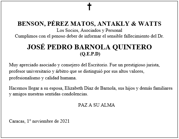 Lee más sobre el artículo Obituario José Pedro Barnola Quintero